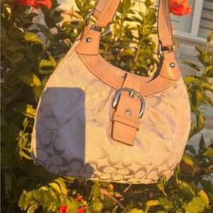 Coach lilac Signature Canvas Shoulder Bag with purple patent Leather Trim